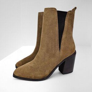 Marc Fisher LTD Kristie Heeled Bootie Women Shoe Brown Suede Boot Size 9